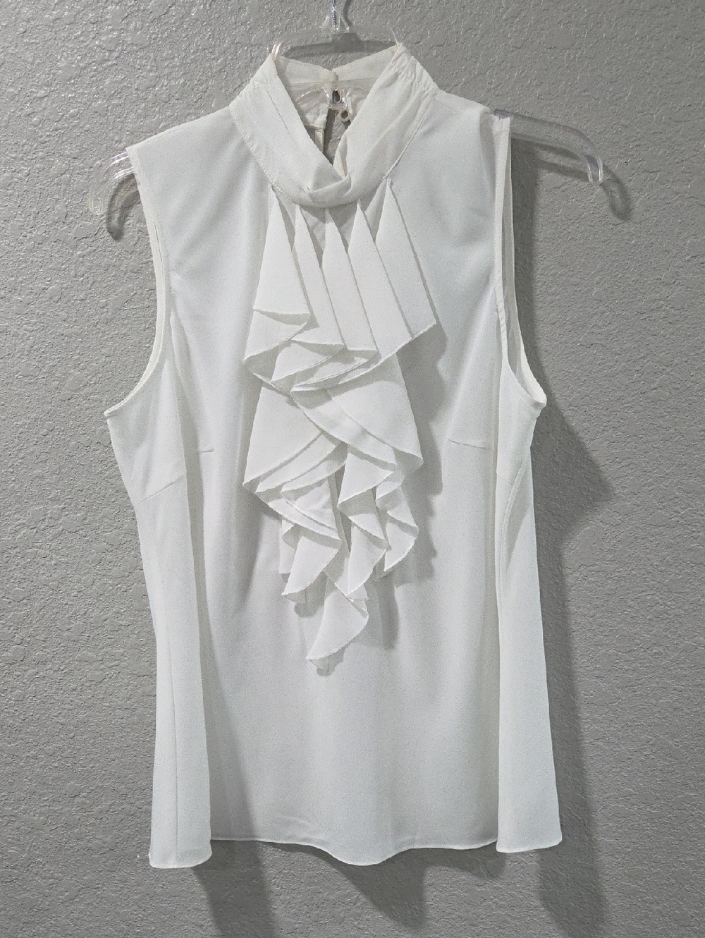 Spense White Sleeveless Ruffle Front Tank
